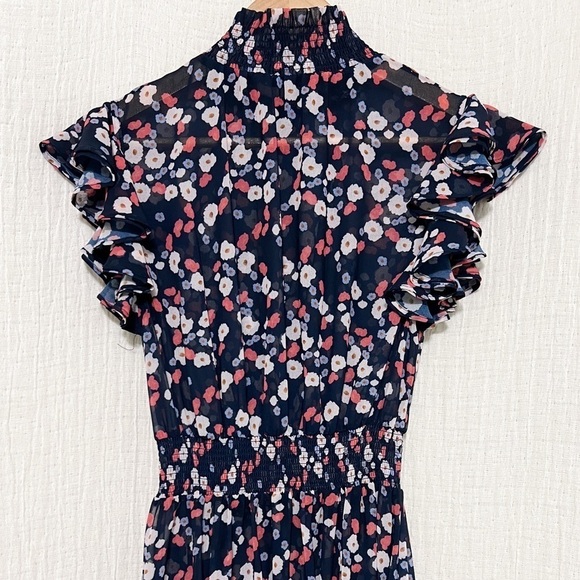 Keepsake Blue Floral maxi Dress Mock size XS Ruffle - Picture 4 of 7